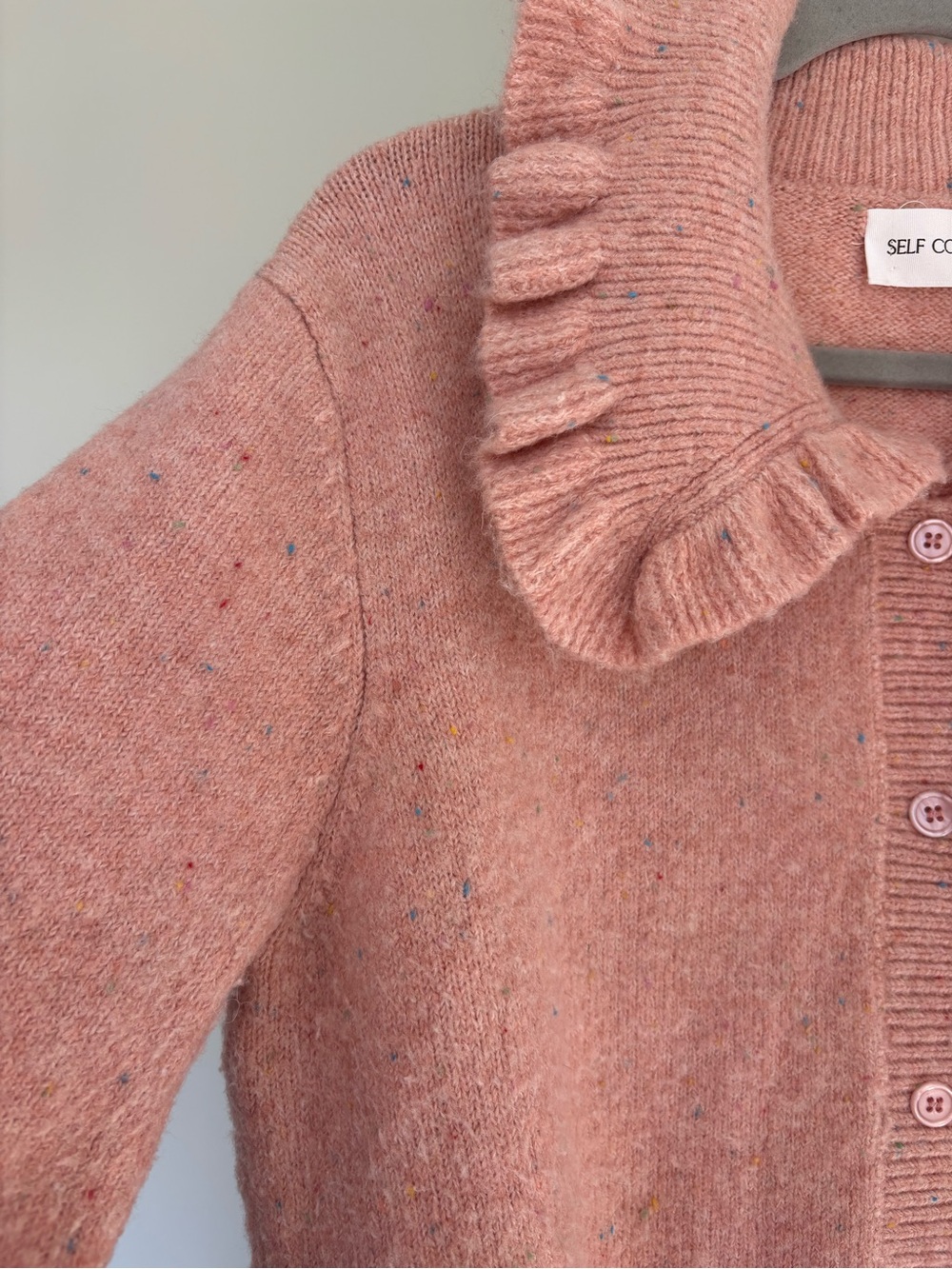 Self Contrast Pink Speckled Ruffle Collar Cardigan Size M - Picture 6 of 11
